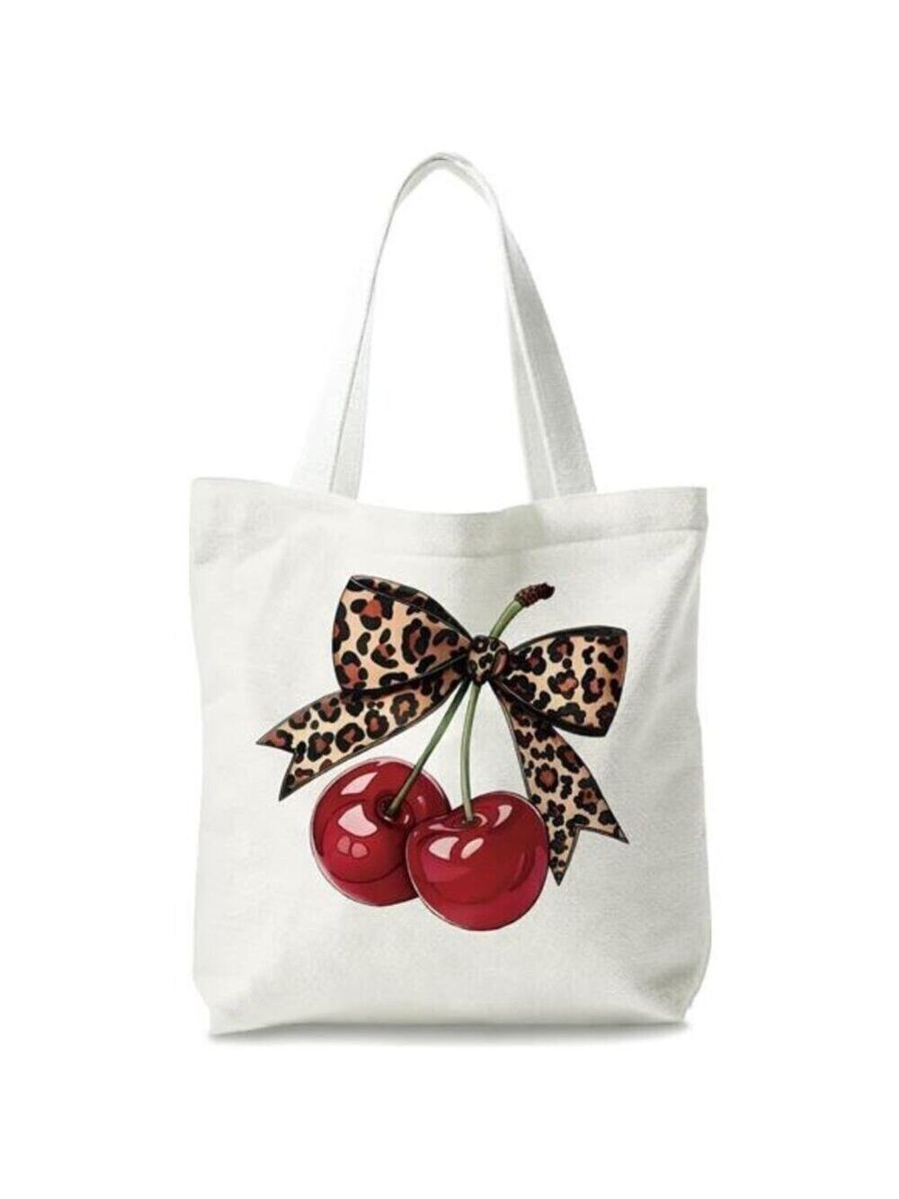 Reusable Canvas Shoulder Bag with Cherry Graphic Design